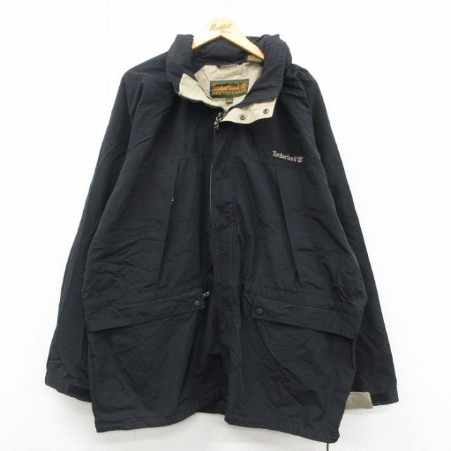 XL★古着 ティンバーランド 長袖 ジャケット メンズ 00年代 00s ワンポイントロゴ ラグラン 大きいサイズ ロング丈 黒 ブラック 25oct22 中古 アウター ジャンパー ブルゾン