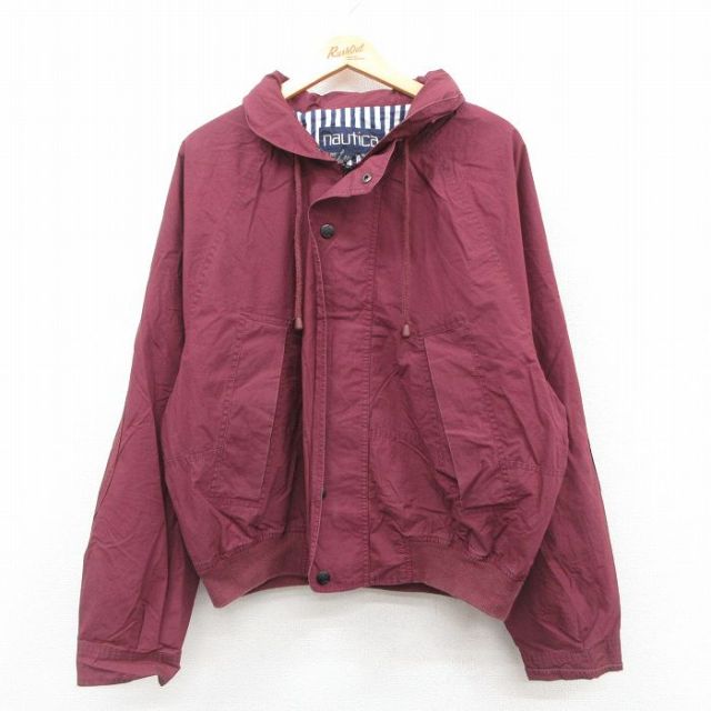 XL★古着 ノーティカ NAUTICA 長袖 ブランド ジャケット メンズ 90年代 90s ラグラン ヒジ当て 大きいサイズ コットン エンジ 25oct25 中古 アウター ジャンパー ブルゾン