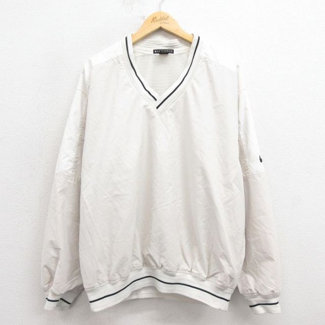 XL★古着 ナイキ NIKE 長袖 ジャケット メンズ ワンポイントロゴ Vネック 白 ホワイト 25oct25 中古 アウター ジャンパー ブルゾン