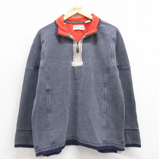 M★古着 オービス ORVIS 長袖 ハーフジップ ジャケット メンズ 鹿の子 コットン 紺 ネイビー 25oct25 中古 アウター ジャンパー ブルゾン