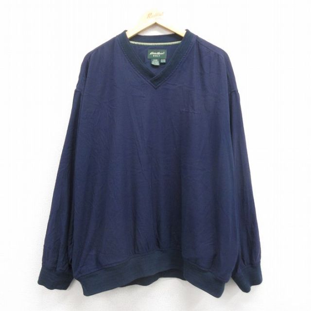 XL★古着 エディーバウアー 長袖 ジャケット メンズ ワンポイントロゴ 大きいサイズ Vネック 紺 ネイビー 25oct25 中古 アウター ジャンパー ブルゾン