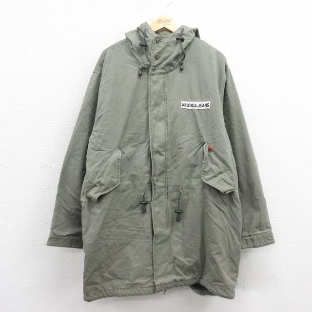 XL★古着 ノーティカ NAUTICA 長袖 ブランド ジャケット パーカー メンズ コットン 大きいサイズ ロング丈 薄緑 グリーン 内側キルティング 25oct25 中古 アウター ジャンパー ブルゾン