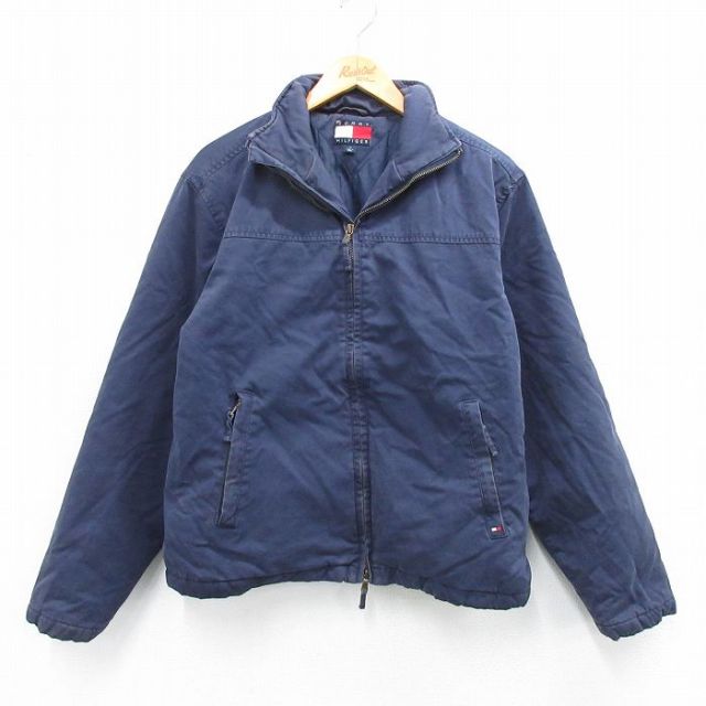 L★古着 トミーヒルフィガー TOMMY HILFIGER 長袖 ブランド ジャケット メンズ 90年代 90s コットン 紺 ネイビー 25oct30 中古 アウター ジャンパー ブルゾン