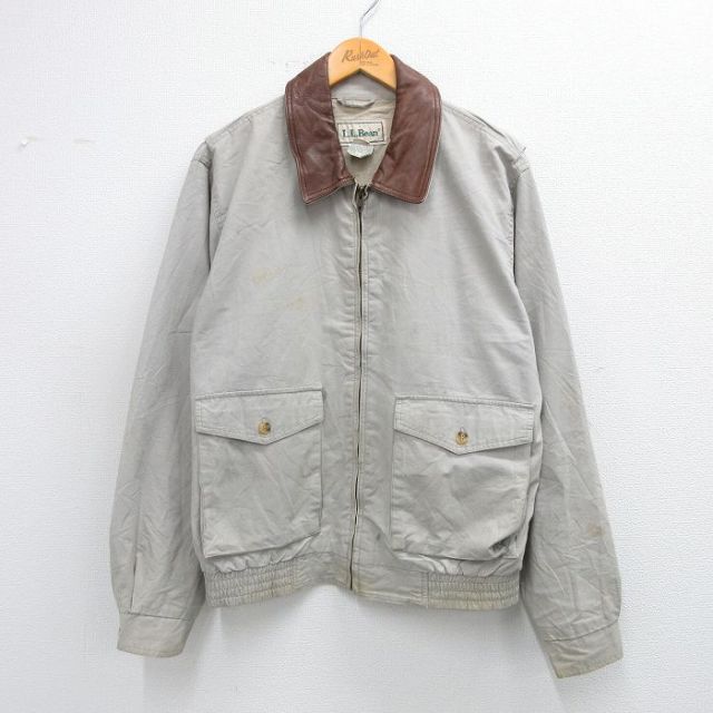 L★古着 エルエルビーン LLBEAN 長袖 ジャケット メンズ 90年代 90s 襟レザー コットン グレー系他 【spe】 25oct30 中古 アウター ジャンパー ブルゾン