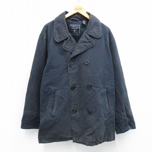 XL★古着 アメリカンイーグル American Eagle 長袖 ピーコート Pコート メンズ ロング丈 コットン 濃紺 ネイビー 25oct31 中古 アウター