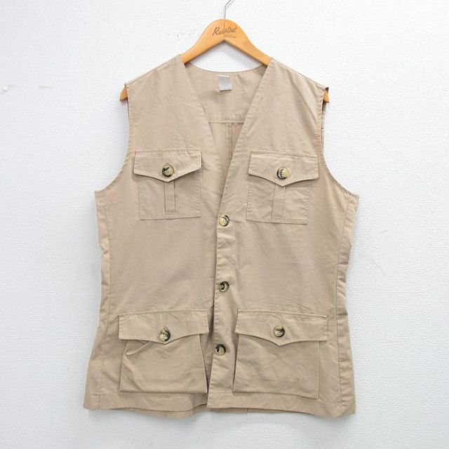 【20%OFF】L★古着 ベスト メンズ 90年代 90s コットン USA製 ベージュ カーキ 25oct31 中古 アウター