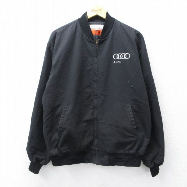 XL★古着 レッドキャップ 長袖 ワーク ジャケット メンズ 00年代 00s アウディ 黒 ブラック 内側キルティング 25nov04 中古 アウター ジャンパー ブルゾン