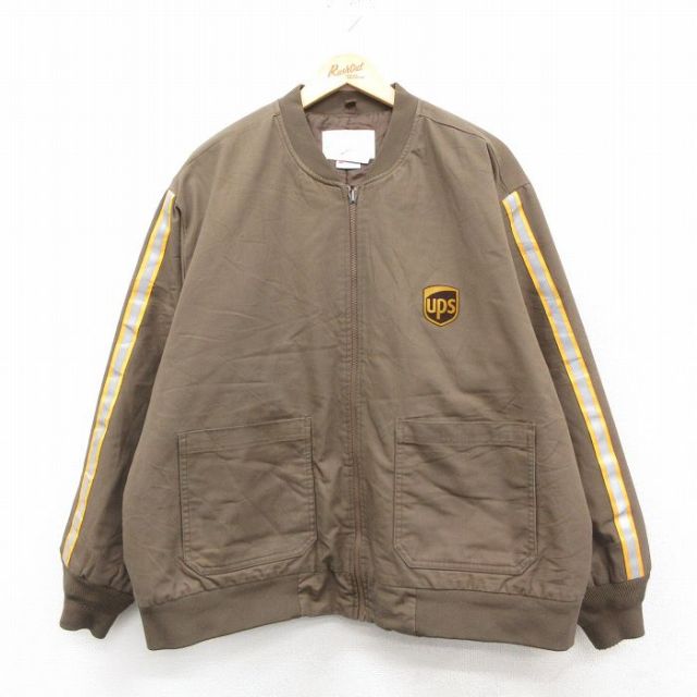 XL★古着 長袖 ワーク ジャケット メンズ UPS リフレクター 大きいサイズ 茶系他 ブラウン 25nov05 中古 アウター ジャンパー ブルゾン