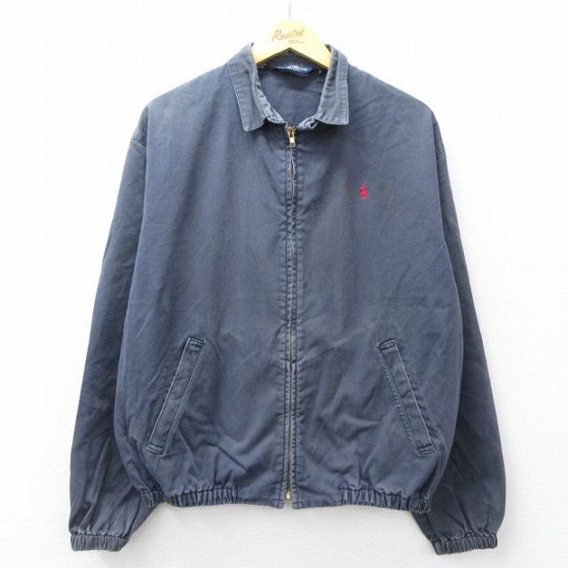 XL★古着 ラルフローレン 長袖 ブランド ジャケット スイングトップ メンズ 90年代 90s ワンポイントロゴ コットン USA製 濃紺【spe】 25nov11