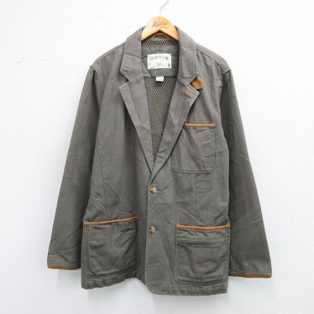 XL★古着 オービス 長袖 ジャケット メンズ 00年代 00s ダック地 ヒジ当て レザー仕様 薄緑 内側メッシュ【spe】 25nov15