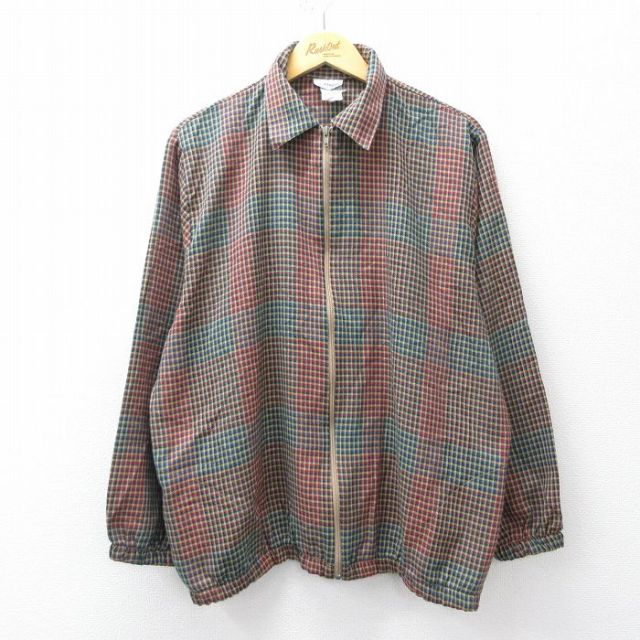 XL★古着 長袖 ジャケット スイングトップ メンズ 90年代 90s USA製 赤他 チェック 25nov19