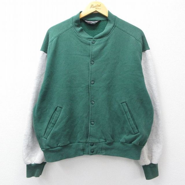 【50%OFF】XL★古着 長袖 スウェット ジャケット スタジャン メンズ 90年代 90s ツートンカラー 大きいサイズ USA製 緑他【spe】 25nov19