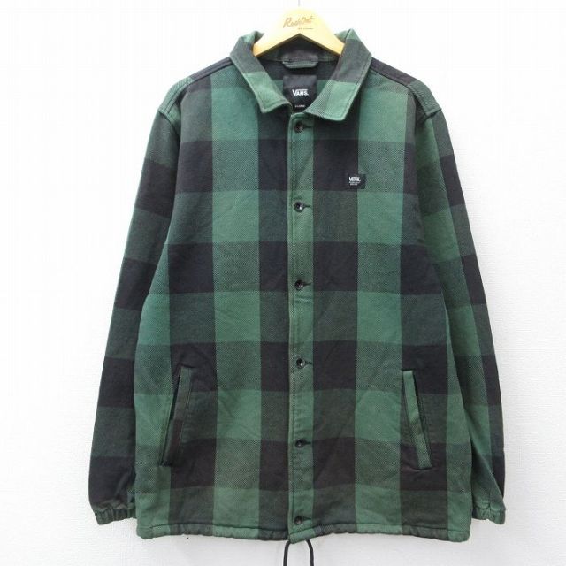 XL★古着 バンズ VANS 長袖 ジャケット メンズ ロング丈 コットン 緑他 バッファロー チェック 25nov19