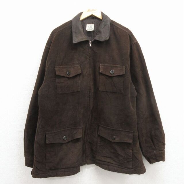 XL★古着 ギャップ GAP 長袖 ジャケット メンズ 00年代 00s 大きいサイズ 襟レザー使用 コットン こげ茶 内側キルティング 25nov27