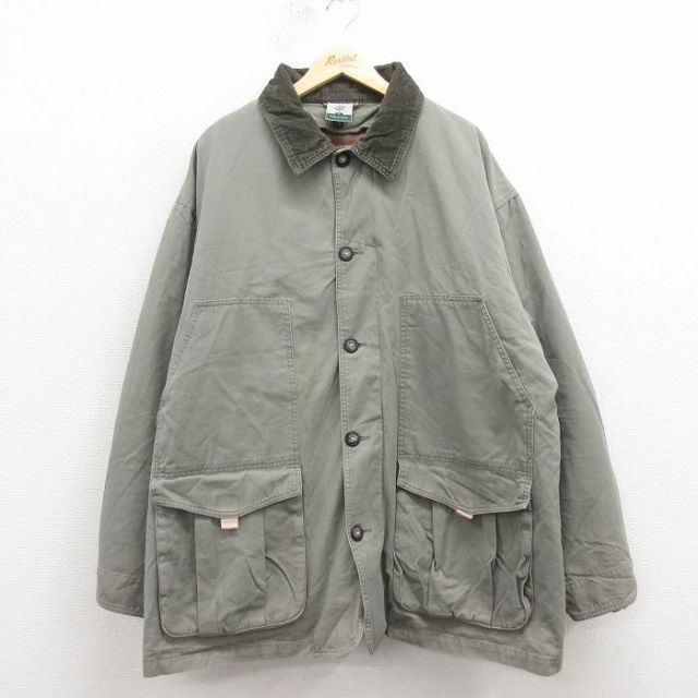 XL★古着 長袖 ジャケット コート メンズ 大きいサイズ ロング丈 コットン グレー 25nov28