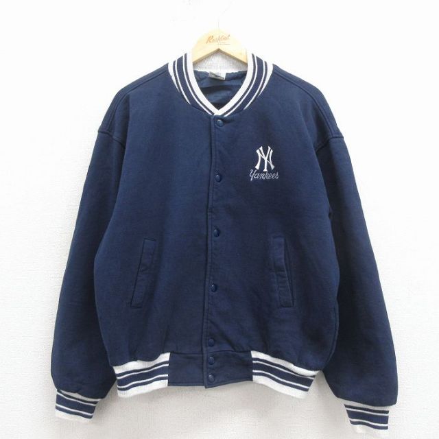 XL★古着 長袖 ジャケット メンズ 00年代 00s MLB ニューヨークヤンキース 紺メジャーリーグ ベースボール 野球 25nov28