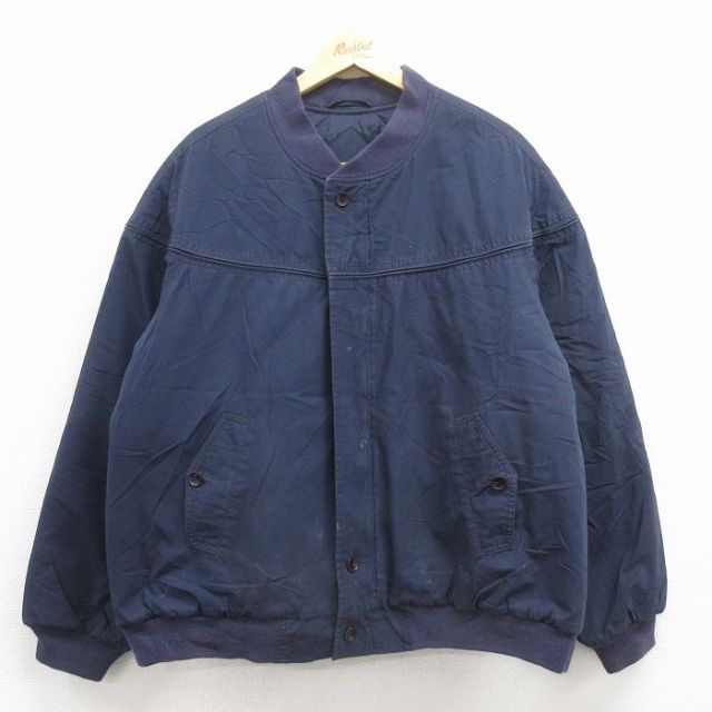 XL★古着 長袖 ダービー ジャケット メンズ 00年代 00s 大きいサイズ 紺 内側キルティング 25dec02