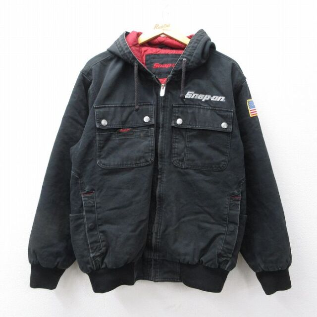 L★古着 長袖 ジャケット パーカー メンズ Snapon スナップオン ダック地 コットン 黒 内側キルティング【spe】 25dec05