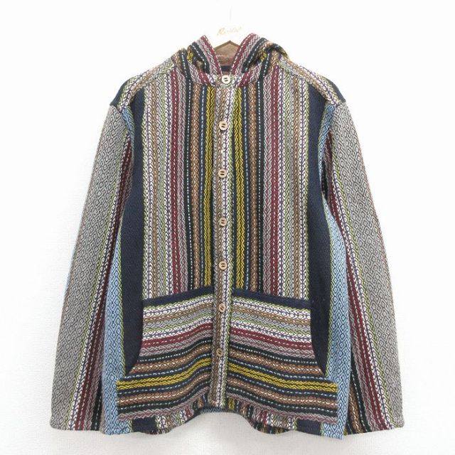 【20%OFF】L★古着 THE TERRITORY AHEAD 長袖 メキシカン ジャケット メンズ 濃紺他 ストライプ 25dec06