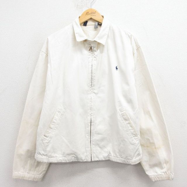 XL★古着 ラルフローレン 長袖 ブランド ジャケット スイングトップ メンズ 90年代 90s ワンポイントロゴ USA製 白【spe】 25dec06