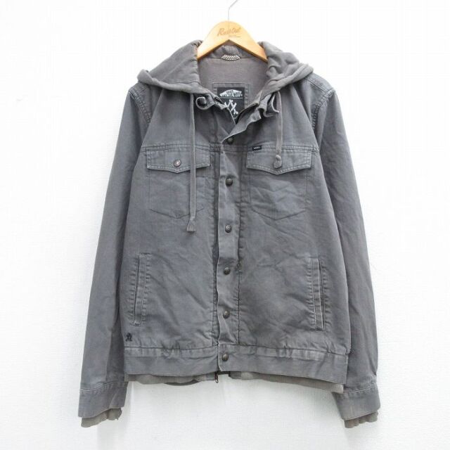 L★古着 バンズ VANS 長袖 ジャケット パーカー メンズ グレー 内側フリース 25dec09