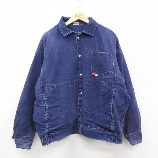 XL★古着 長袖 ジャケット メンズ 90年代 90s 大きいサイズ コットン USA製 紺 内側キルティング 25dec09
