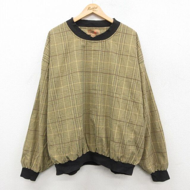 XL★古着 長袖 ジャケット メンズ 00年代 00s 大きいサイズ クルーネック 黄他 チェック 25dec09
