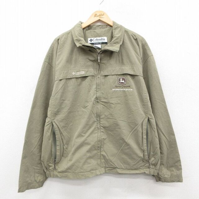 XL★古着 コロンビア 長袖 ジャケット メンズ 00年代 00s ジョンディア ワンポイントロゴ 大きいサイズ 濃緑系 内側メッシュ 25dec09