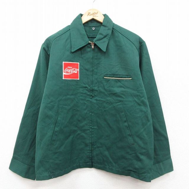 XL★古着 長袖 ワーク ジャケット メンズ 80年代 80s コカコーラ ツイード 緑【spe】 25dec10