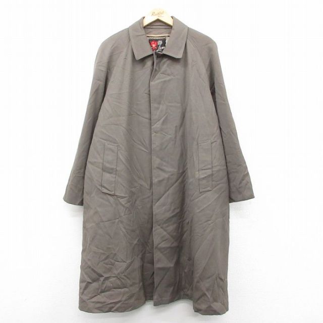 【50%OFF】XL★古着 長袖 ステンカラー コート メンズ 80年代 80s ラグラン ロング丈 イングランド製 濃ベージュ系 内側ファー 25dec10