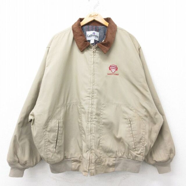 XL★古着 長袖 ジャケット メンズ 90年代 90s NABHOLZ 襟コーデュロイ 大きいサイズ USA製 ベージュ他 内側ブランケット 25dec12