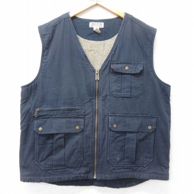 XL★古着 DULUTH TRADING ベスト メンズ ダック地 コットン 紺 内側ボア 25dec12