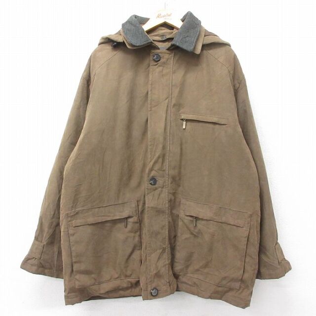 XL★古着 セントジョンズベイ 長袖 ジャケット パーカー メンズ 大きいサイズ ロング丈 茶 内側キルティング【spe】 25dec12
