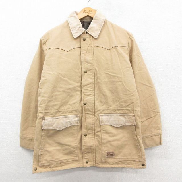 L★古着 ウォールズ Walls 長袖 ジャケット メンズ 90年代 90s ダック地 コットン USA製 ベージュ 内側ブランケット 25dec22