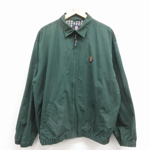 XL★古着 ラルフローレン チャップス 長袖 ブランド ジャケット スイングトップ メンズ 90年代 90s ワンポイントロゴ コットン 緑【spe】 25dec19