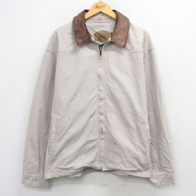 XL★古着 ウールリッチ 長袖 ジャケット メンズ 90年代 90s 襟レザー ダック地 大きいサイズ USA製 薄ベージュ 25dec25