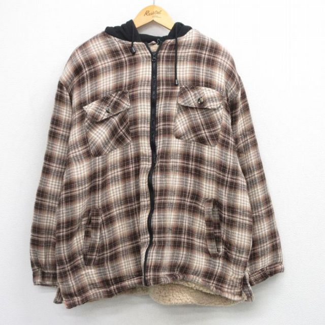 【20%OFF】ベーシックエディションズ 長袖ジャケット チェック ブラウン XL | 古着