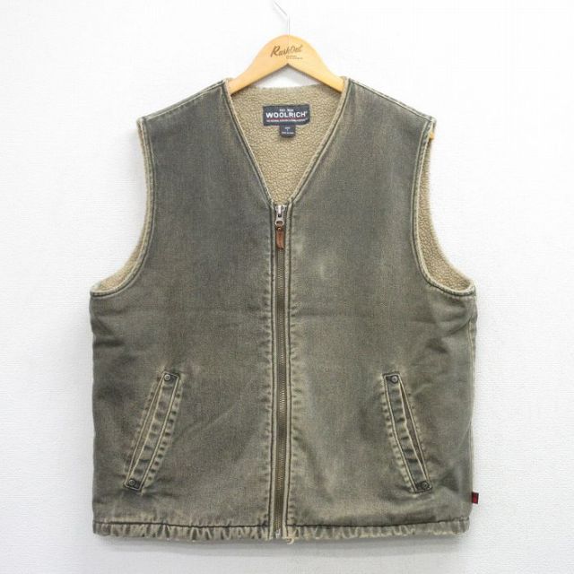 XL★古着 ウールリッチ ベスト メンズ 濃緑系 内側ボア 25dec25