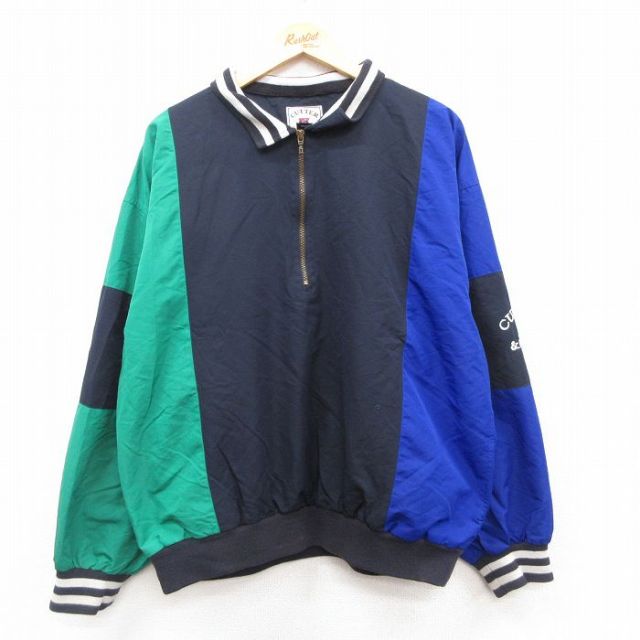 XL★古着 長袖 ハーフジップ ジャケット メンズ CUTTER マルチカラー 大きいサイズ 紺他 内側メッシュ 25dec29