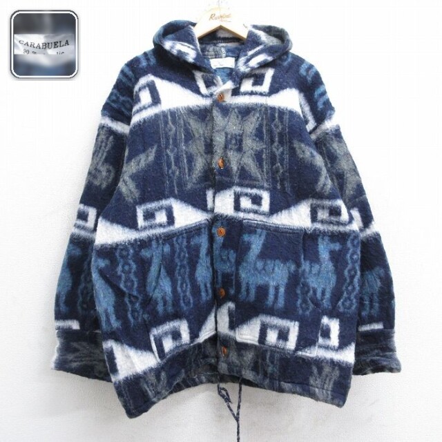 アルパカ手編みジャケット ハンドメイド ネイビー XL | 古着