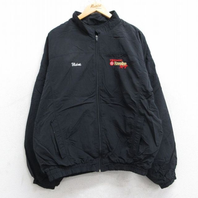 XL★古着 長袖 ナイロン ジャケット メンズ 90年代 90s ハボリン レーシング 大きいサイズ スタンドカラー USA製 黒 26jan13