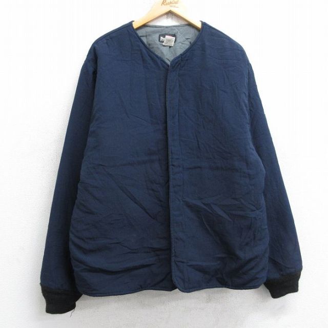 XL★古着 長袖 ジャケット メンズ 90年代 90s 紺 内側キルティング 26jan13