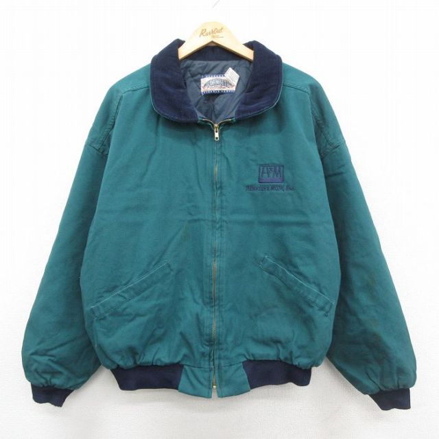 XL★古着 長袖 ジャケット メンズ 90年代 90s HENKELS 襟コーデュロイ 大きいサイズ コットン USA製 緑 内側キルティング 26jan13
