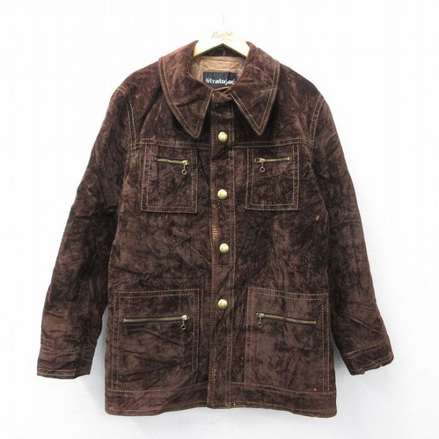 XL★古着 長袖 ジャケット メンズ 80年代 80s こげ茶 26jan15
