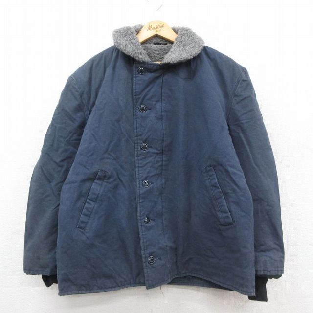 XL★古着 ゴールデンフリース 長袖 ビンテージ デッキ ジャケット メンズ 70年代 70s N-1 USA製 濃紺 内側ボア【spe】 26jan15