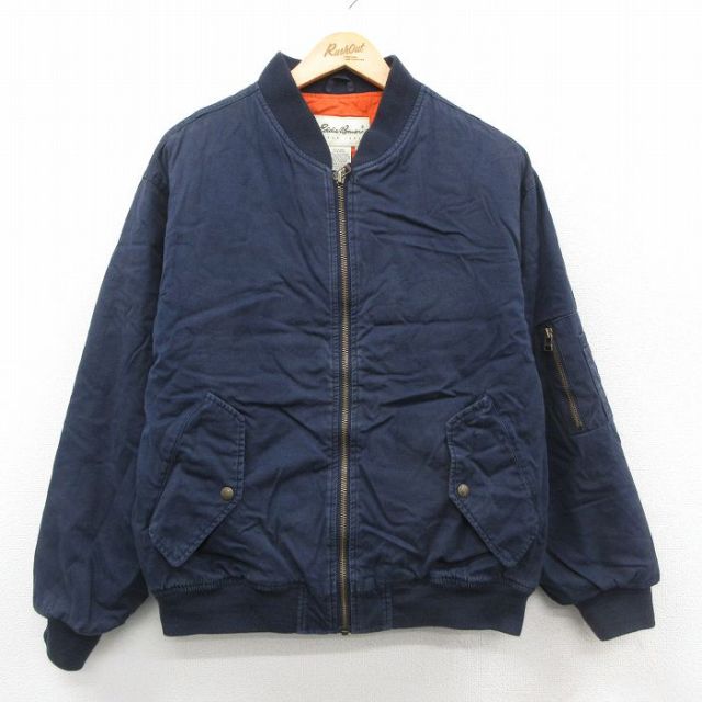 L★古着 エディーバウアー 長袖 ジャケット メンズ 00年代 00s MA-1 コットン 濃紺 内側キルティング【spe】 26jan15