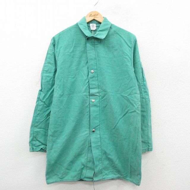 M★古着 長袖 ワーク ジャケット メンズ 90年代 90s ロング丈 コットン 青緑 26jan15