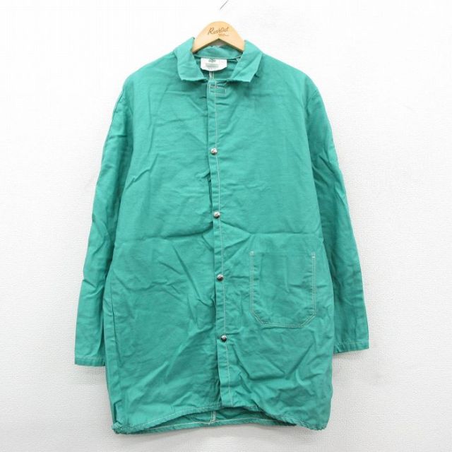 L★古着 長袖 ワーク ジャケット メンズ 90年代 90s ロング丈 コットン 青緑 26jan15
