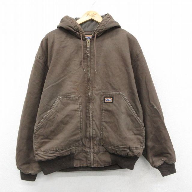 XL★古着 ビッグスミス 長袖 ジャケット パーカー メンズ ダック地 大きいサイズ コットン こげ茶 内側フリース 26jan15