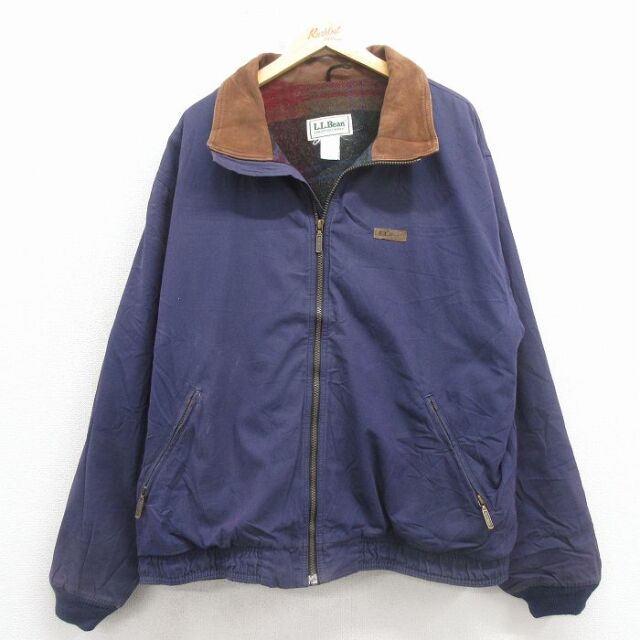 XL★古着 エルエルビーン 長袖 ジャケット メンズ 90年代 90s 大きいサイズ 襟レザー 紫 内側ウール【spe】 26jan24